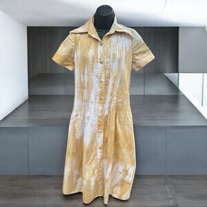 Vintage Adelaide Capri Boutique Tan Tie Dye Button Down Dress Sz Med Hippie Boho